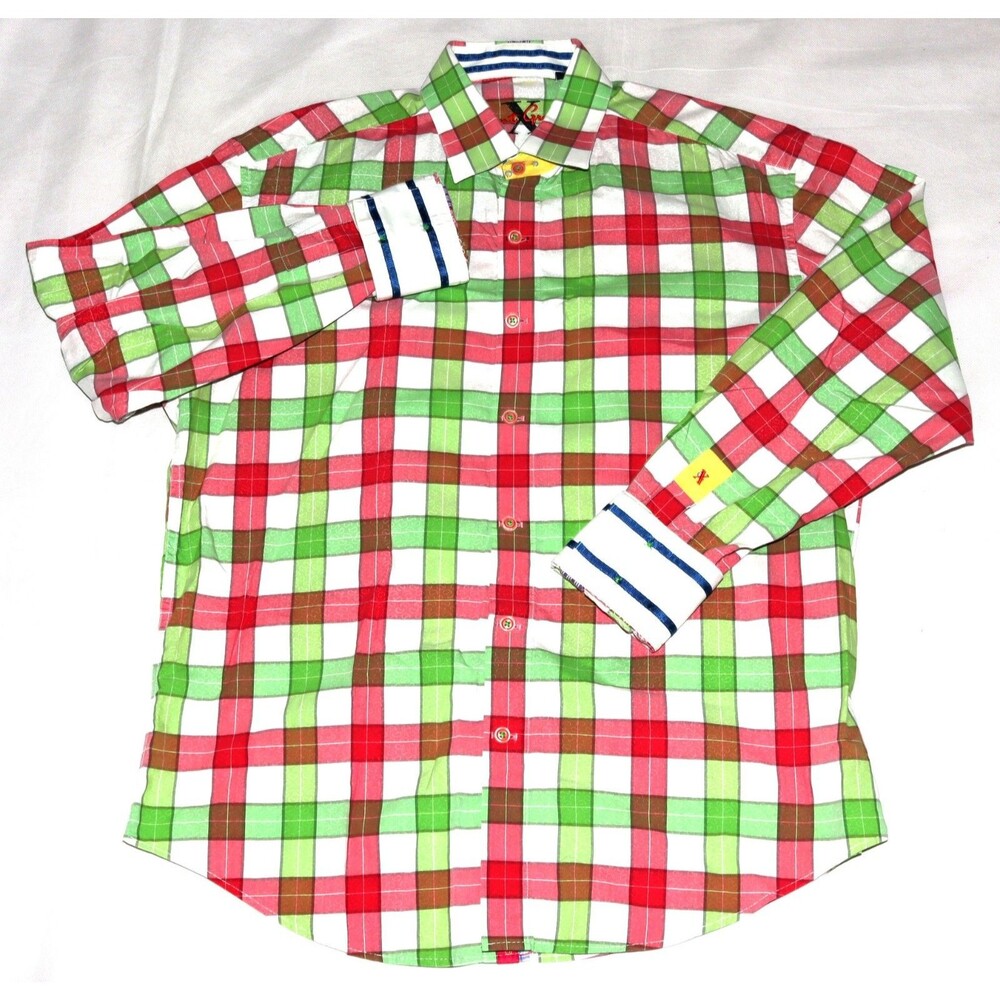 Robert Graham X Men's Long Sleeve Button Front Flip Cuff Preppy Shirt Size Large